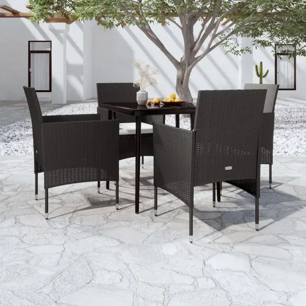 Gossi set masa pentru gradina, 5 piese, cu perne, negru