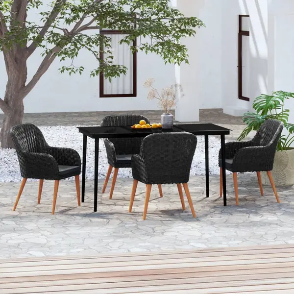Gossi set masa pentru gradina, 5 piese, cu perne, negru