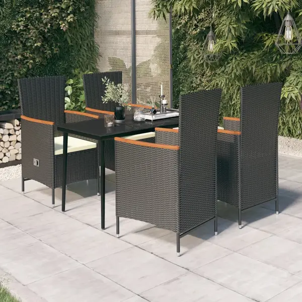 Gossi set masa pentru gradina, 5 piese, cu perne, negru