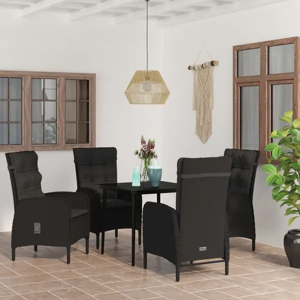 Gossi set masa pentru gradina, 5 piese, cu perne, negru