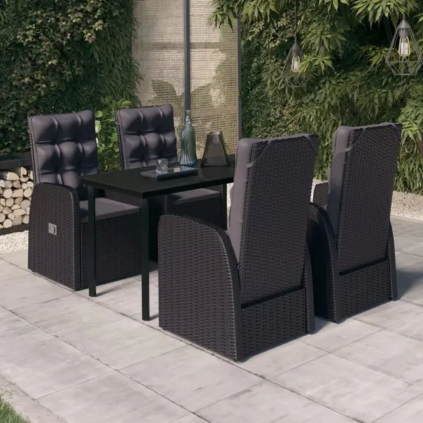 Gossi set masa pentru gradina, 5 piese, cu perne, negru