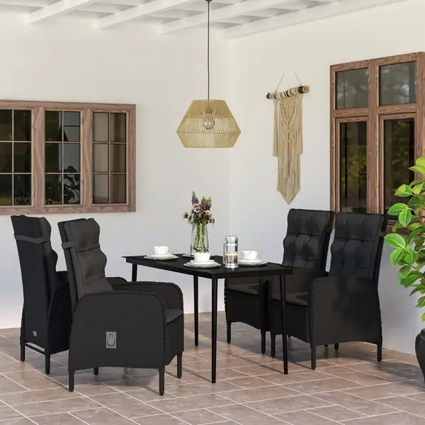Gossi set masa pentru gradina, 5 piese, cu perne, negru