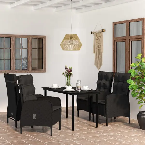 Gossi set masa pentru gradina, 5 piese, cu perne, negru