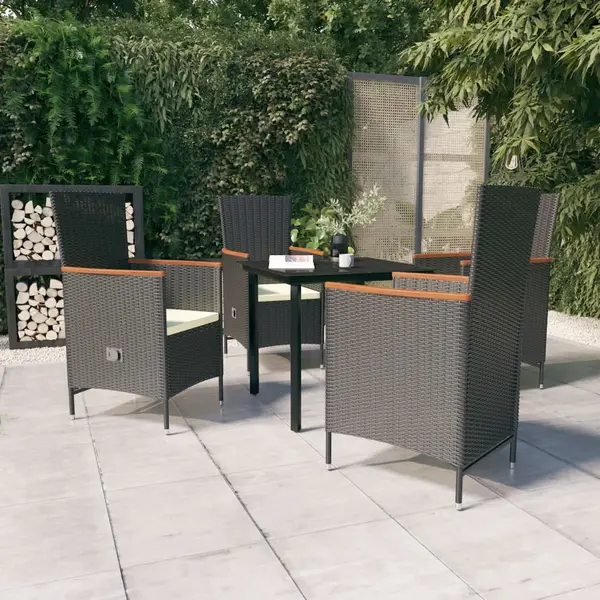 Gossi set masa pentru gradina, 5 piese, cu perne, negru