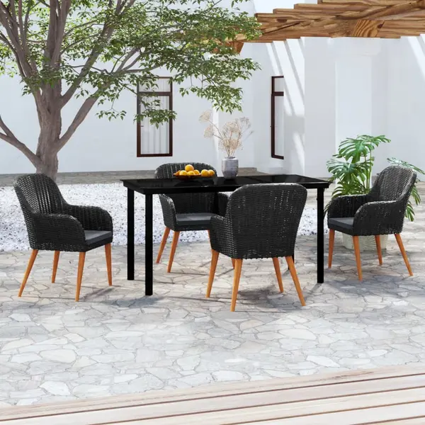 Gossi set masa pentru gradina, 5 piese, cu perne, negru