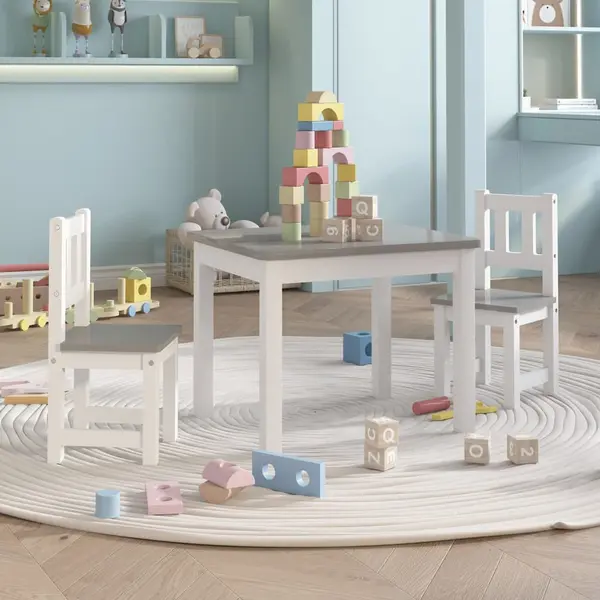 Gossi set masa&scaun pentru copii, 3 piese, alb si gri, mdf