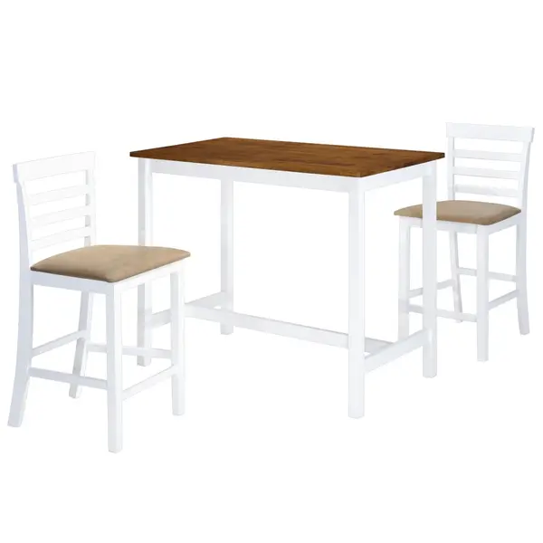 Gossi set masa si scaune de bar, 3 piese, lemn masiv, maro si alb