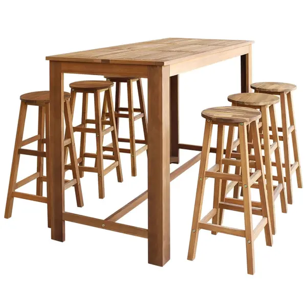 Gossi set masa si scaune de bar, 7 piese, lemn masiv de acacia