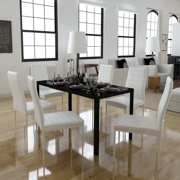 Gossi set masa si scaune de bucatarie 7 piese alb si negru