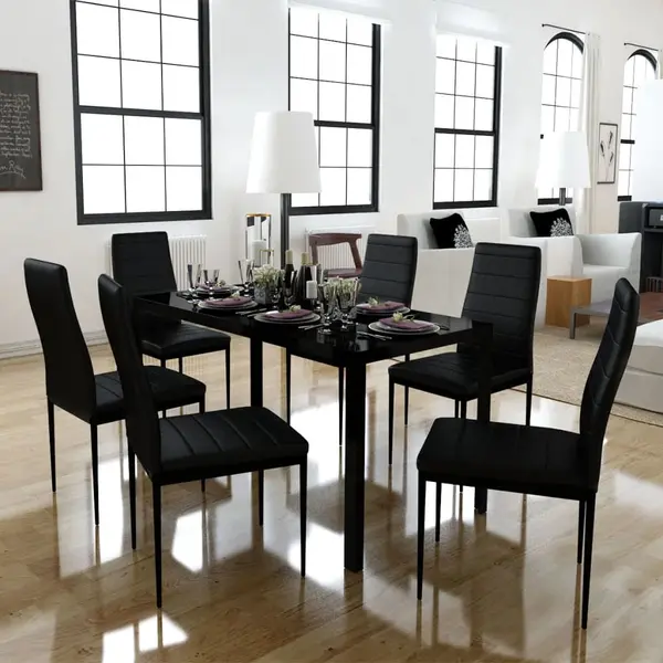 Gossi set masa si scaune de bucatarie 7 piese, negru