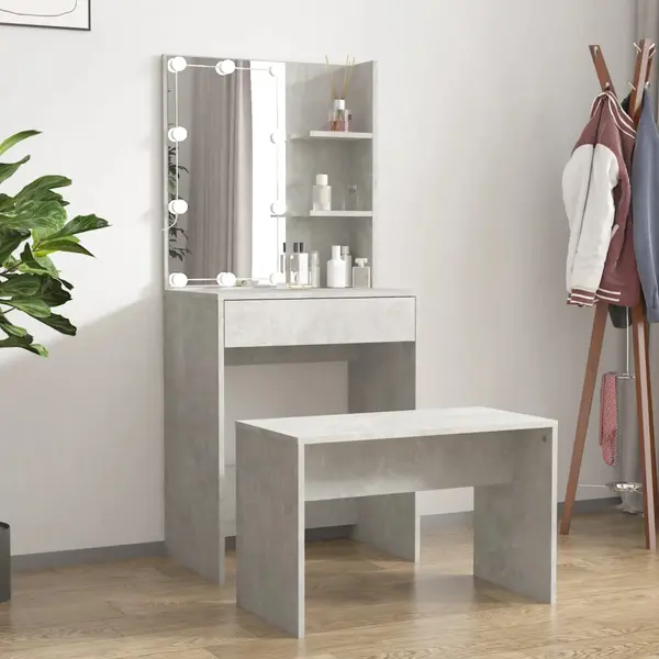 Gossi set masuta de toaleta cu led, gri beton, lemn prelucrat