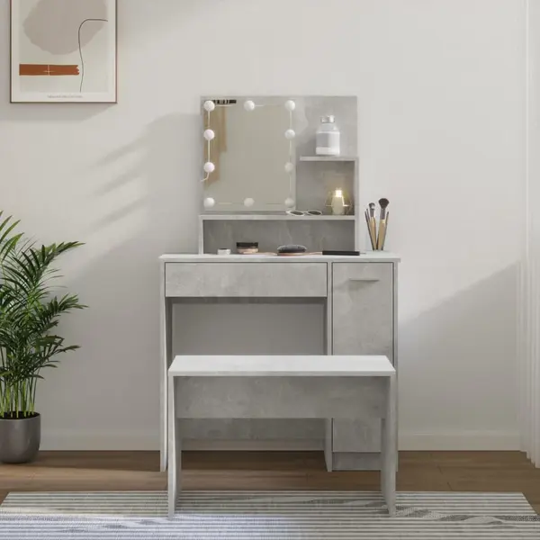 Gossi set masuta de toaleta cu led, gri beton, lemn prelucrat