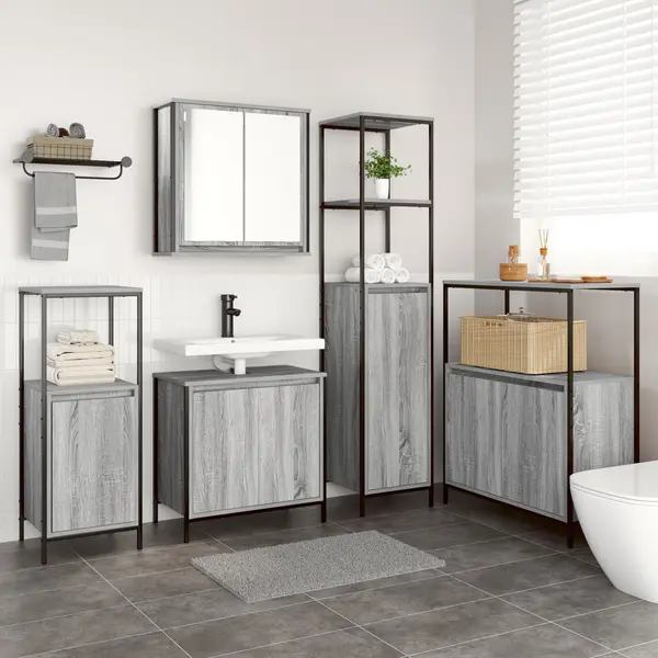Gossi set mobila baie 5 piese din lemn compus gri sonoma