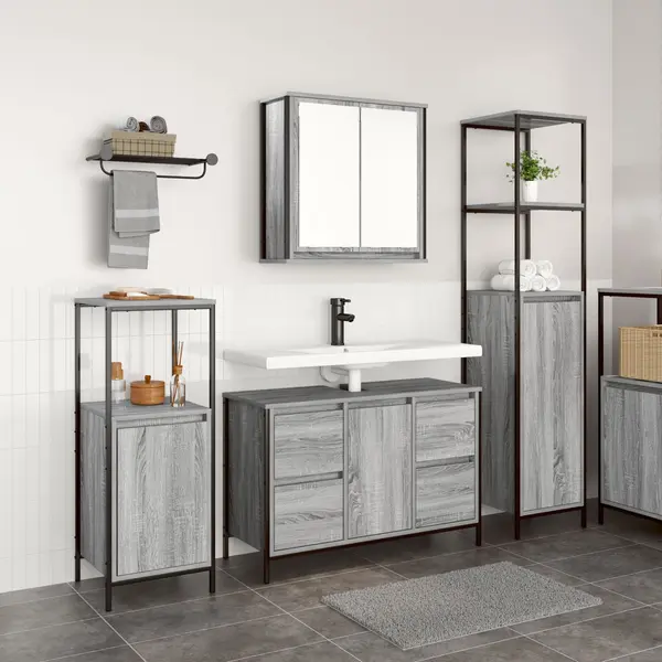 Gossi set mobilier baie 3 piese lemn prelucrat gri sonoma