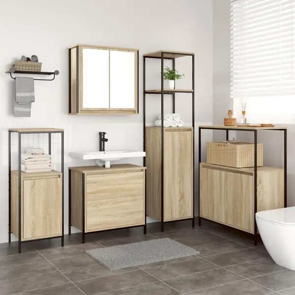 Gossi set mobilier baie, 5 piese, stejar sonoma, lemn prelucrat