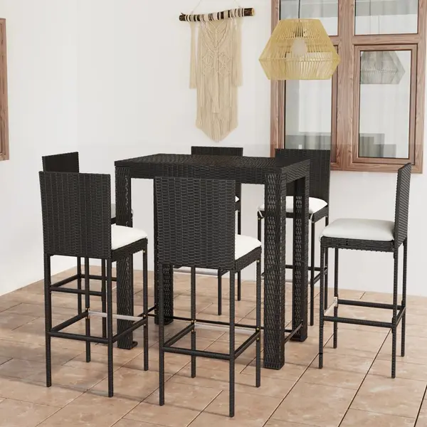 Gossi set mobilier bar de exterior cu perne, 7 piese, negru poliratan