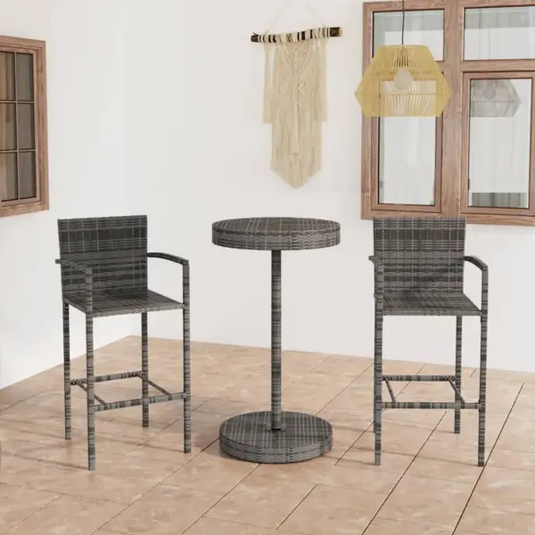 Gossi set mobilier bar de gradina, 3 piese, gri, poliratan