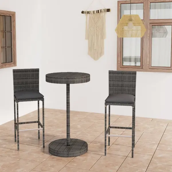 Gossi set mobilier bar de gradina, cu perne, 3 piese, gri, poliratan