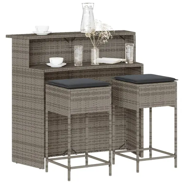 Gossi set mobilier bar de gradina, cu perne, 3 piese, gri, poliratan