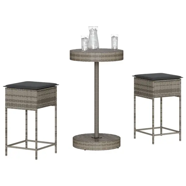 Gossi set mobilier bar de gradina, cu perne, 3 piese, gri, poliratan