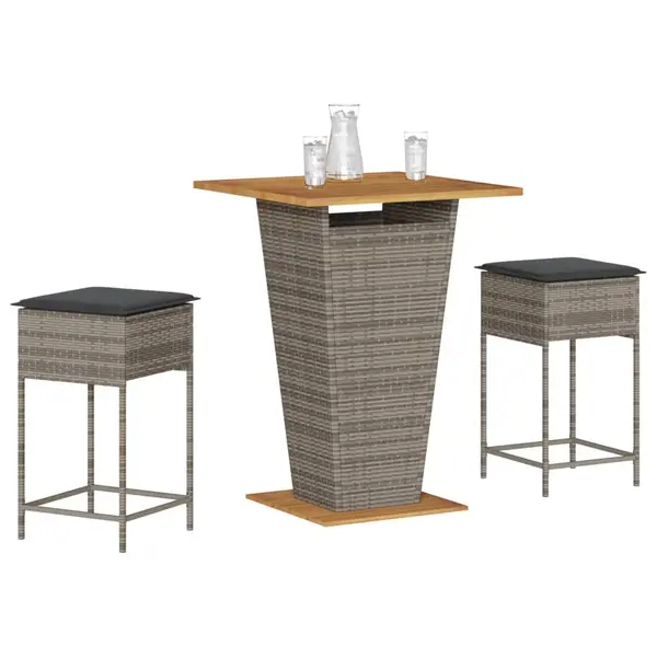 Gossi set mobilier bar de gradina, cu perne, 3 piese, gri, poliratan
