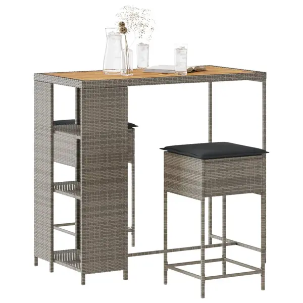 Gossi set mobilier bar de gradina, cu perne, 3 piese, gri, poliratan