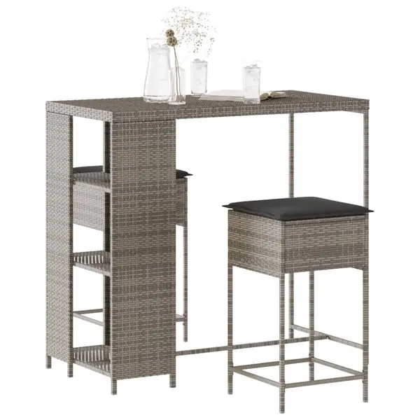 Gossi set mobilier bar de gradina, cu perne, 3 piese, gri, poliratan