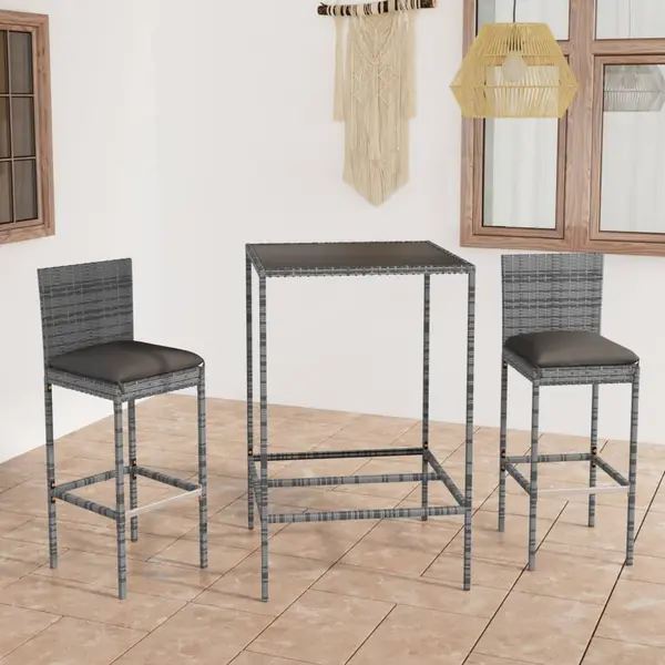 Gossi set mobilier bar de gradina, cu perne, 3 piese, gri, poliratan