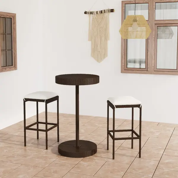 Gossi set mobilier bar de gradina, cu perne, 3 piese, maro, poliratan