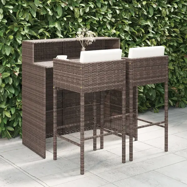 Gossi set mobilier bar de gradina, cu perne, 3 piese, maro, poliratan