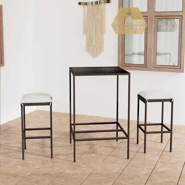 Gossi set mobilier bar de gradina, cu perne, 3 piese, maro, poliratan