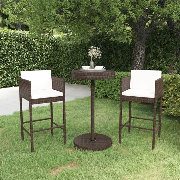 Gossi set mobilier bar de gradina, cu perne, 3 piese, maro, poliratan