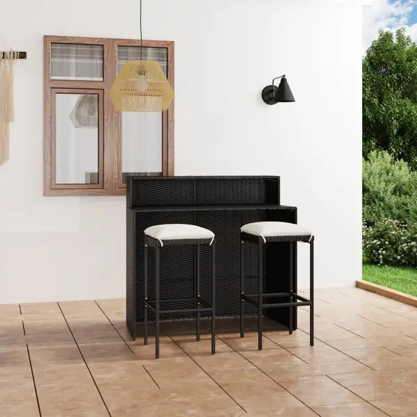 Gossi set mobilier bar de gradina cu perne, 3 piese, negru