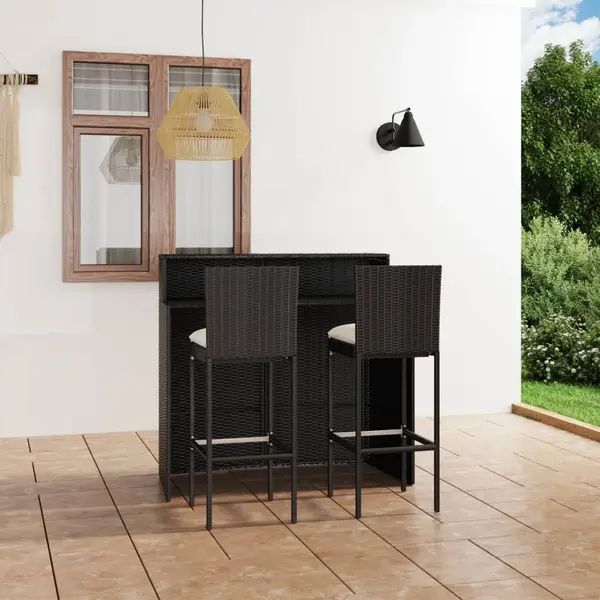 Gossi set mobilier bar de gradina cu perne, 3 piese, negru