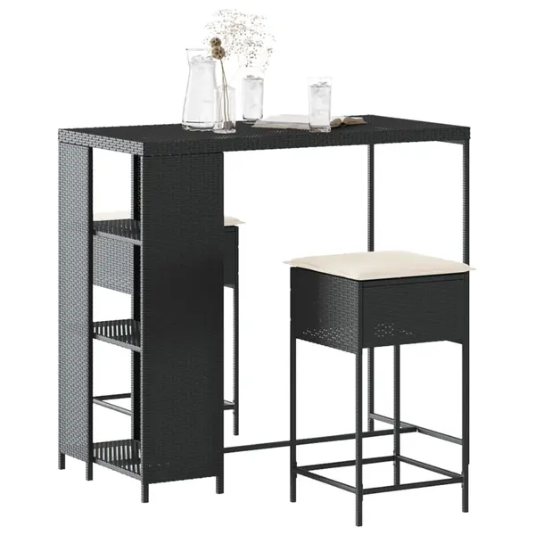 Gossi set mobilier bar de gradina cu perne, 3 piese, negru, poliratan