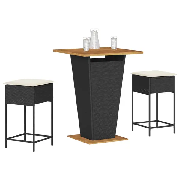 Gossi set mobilier bar de gradina cu perne, 3 piese, negru, poliratan