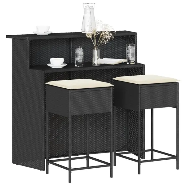 Gossi set mobilier bar de gradina cu perne, 3 piese, negru, poliratan