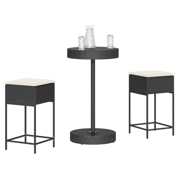 Gossi set mobilier bar de gradina cu perne, 3 piese, negru, poliratan