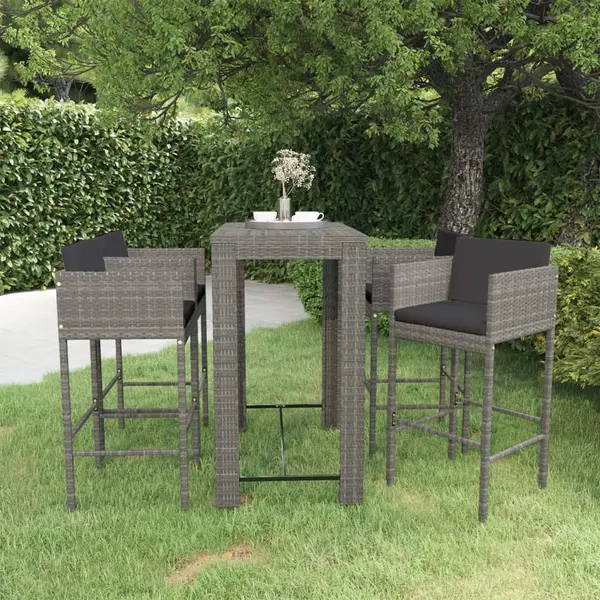 Gossi set mobilier bar de gradina cu perne, 5 piese, gri, poliratan