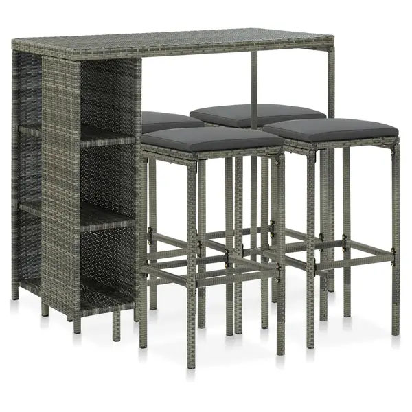 Gossi set mobilier bar de gradina cu perne, 5 piese, gri, poliratan