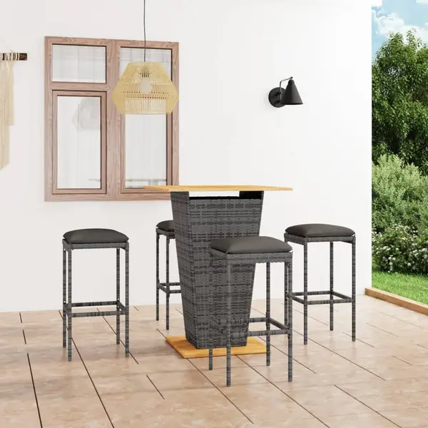 Gossi set mobilier bar de gradina cu perne, 5 piese, gri, poliratan