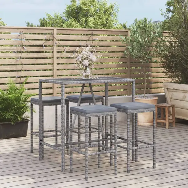 Gossi set mobilier bar de gradina, cu perne, 5 piese, gri, poliratan