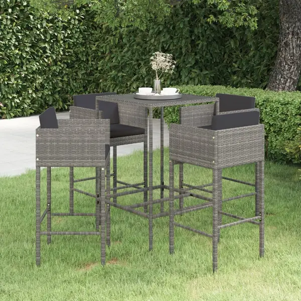 Gossi set mobilier bar de gradina cu perne, 5 piese, gri, poliratan