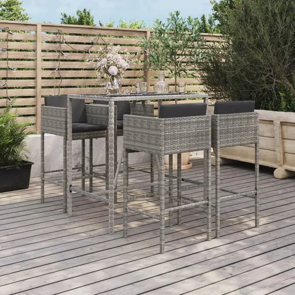 Gossi set mobilier bar de gradina, cu perne, 5 piese, gri, poliratan