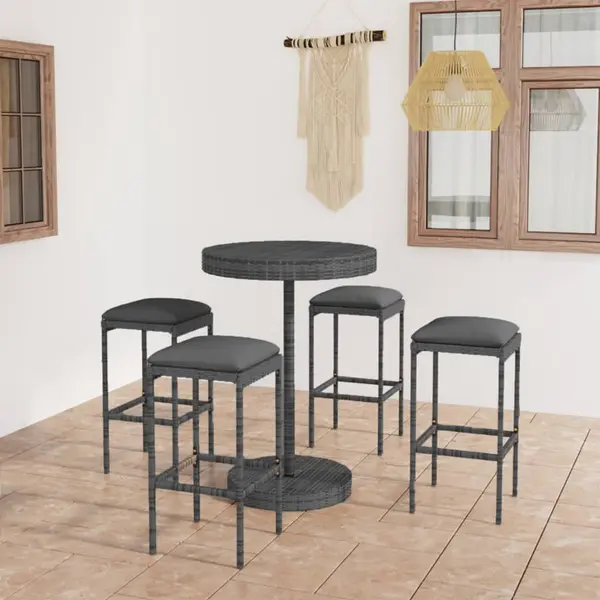Gossi set mobilier bar de gradina cu perne, 5 piese, gri, poliratan
