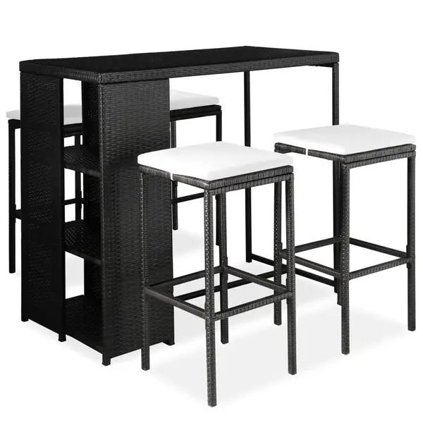 Gossi set mobilier bar de gradina cu perne, 5 piese, negru, poliratan