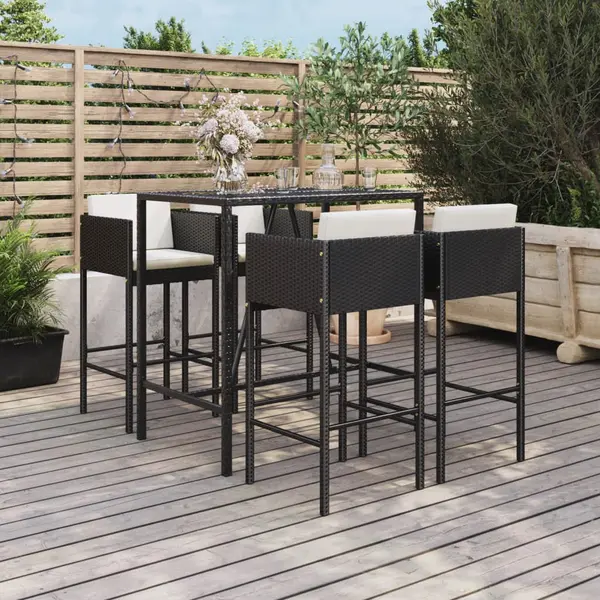 Gossi set mobilier bar de gradina cu perne, 5 piese, negru, poliratan