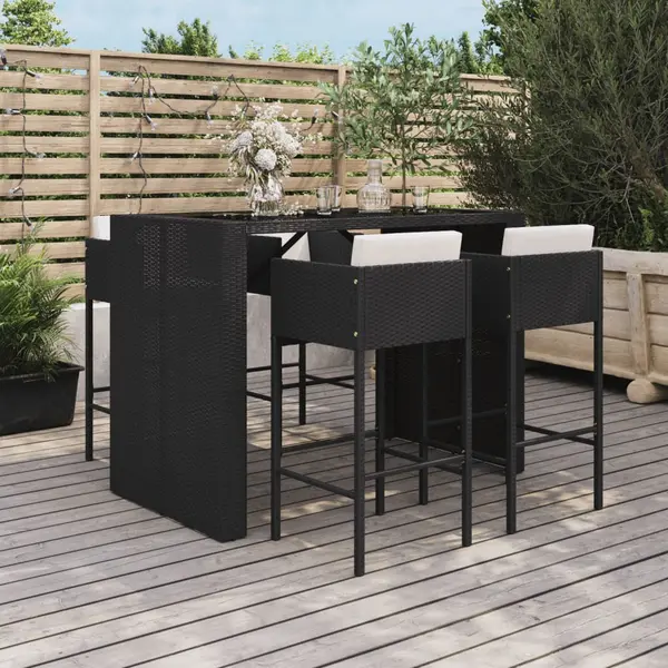 Gossi set mobilier bar de gradina cu perne, 5 piese, negru, poliratan