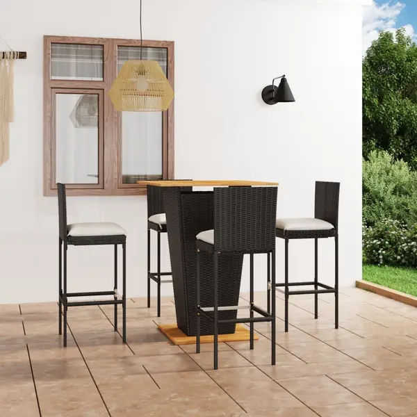 Gossi set mobilier bar de gradina cu perne, 5 piese, negru, poliratan