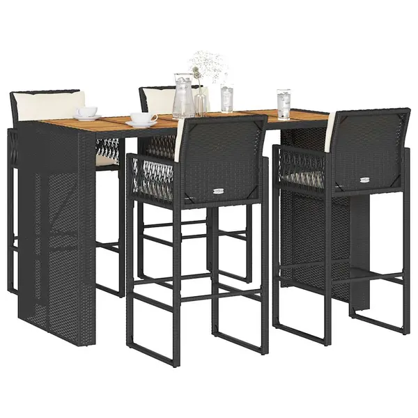Gossi set mobilier bar de gradina cu perne, 5 piese, negru, poliratan